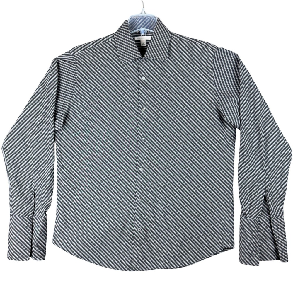 Banana Republic Mens XL 17-17.5 Grey Striped French Cuff Long Sleeve Dress Shirt